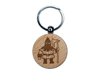 Medieval Executioner with Axe Gallows Engraved Wood Round Keychain Tag Charm