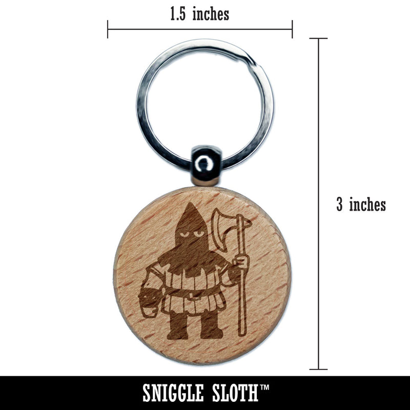 Medieval Executioner with Axe Gallows Engraved Wood Round Keychain Tag Charm