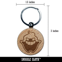 Mischievous Ghost Spirit Phantasm Sprite Engraved Wood Round Keychain Tag Charm