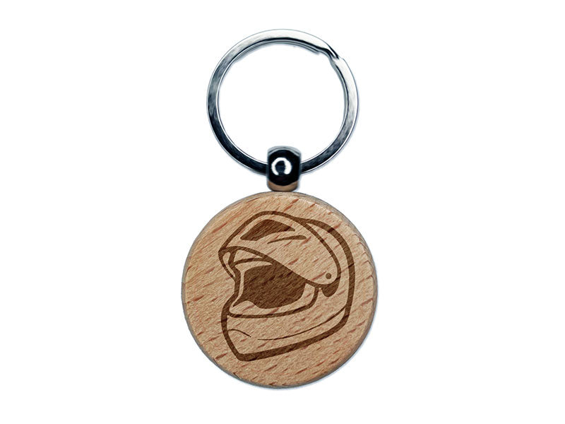 Motorcycle Helmet With Visor Protection Engraved Wood Round Keychain Tag Charm