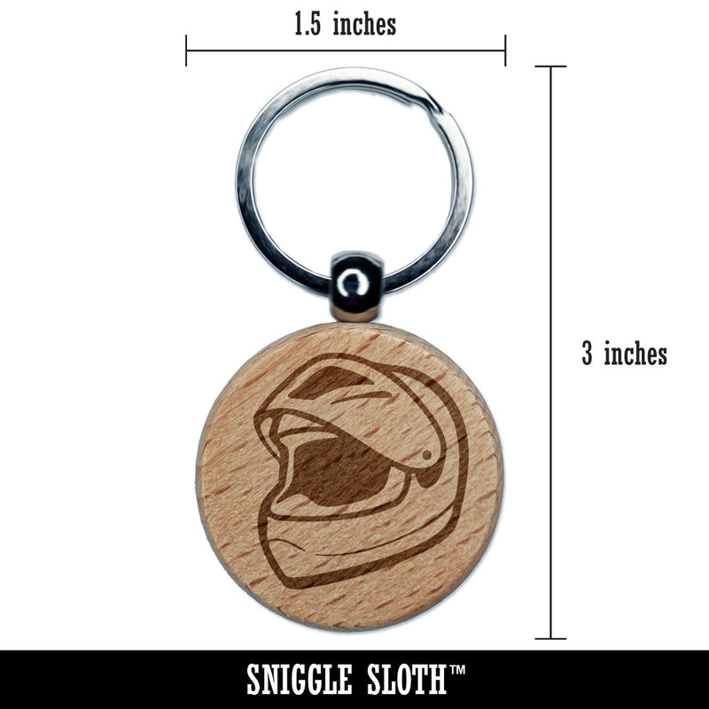 Motorcycle Helmet With Visor Protection Engraved Wood Round Keychain Tag Charm