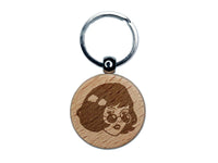 Mysterious Woman with Sunglasses Looking Engraved Wood Round Keychain Tag Charm