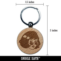 Mysterious Woman with Sunglasses Looking Engraved Wood Round Keychain Tag Charm
