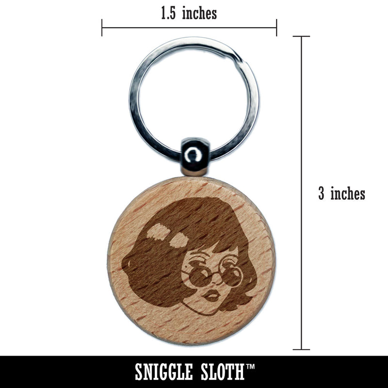 Mysterious Woman with Sunglasses Looking Engraved Wood Round Keychain Tag Charm