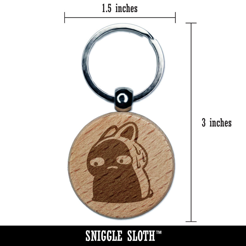 Nervous Bunny Scared Worried Dark Shadow Reaction Engraved Wood Round Keychain Tag Charm