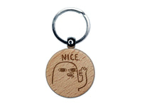 Nice Compliment Funny Face Ok Hand Sign Engraved Wood Round Keychain Tag Charm