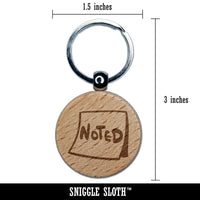 Noted Sticky Note Post Paper Notice Engraved Wood Round Keychain Tag Charm