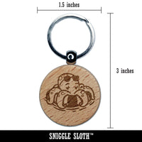 Octopus Inflatable Swim Tube Vacation Relaxing Chilling Engraved Wood Round Keychain Tag Charm