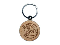 Open Cartoon Clam Blowing Bubbles Shellfish Engraved Wood Round Keychain Tag Charm