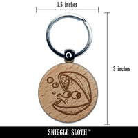 Open Cartoon Clam Blowing Bubbles Shellfish Engraved Wood Round Keychain Tag Charm