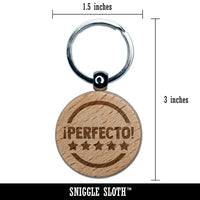 Perfecto Five Star Compliment Spanish Engraved Wood Round Keychain Tag Charm
