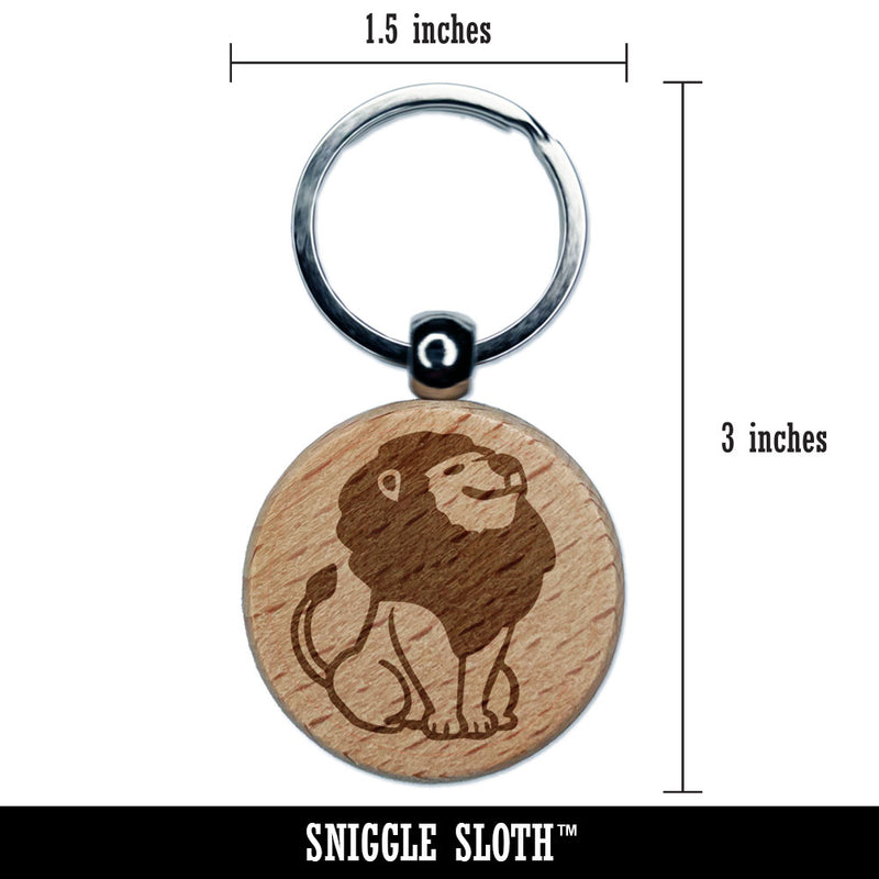 Proud Lion Head Held High Engraved Wood Round Keychain Tag Charm