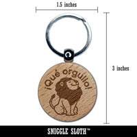 Que Orgullo Spanish Proud Lion Engraved Wood Round Keychain Tag Charm