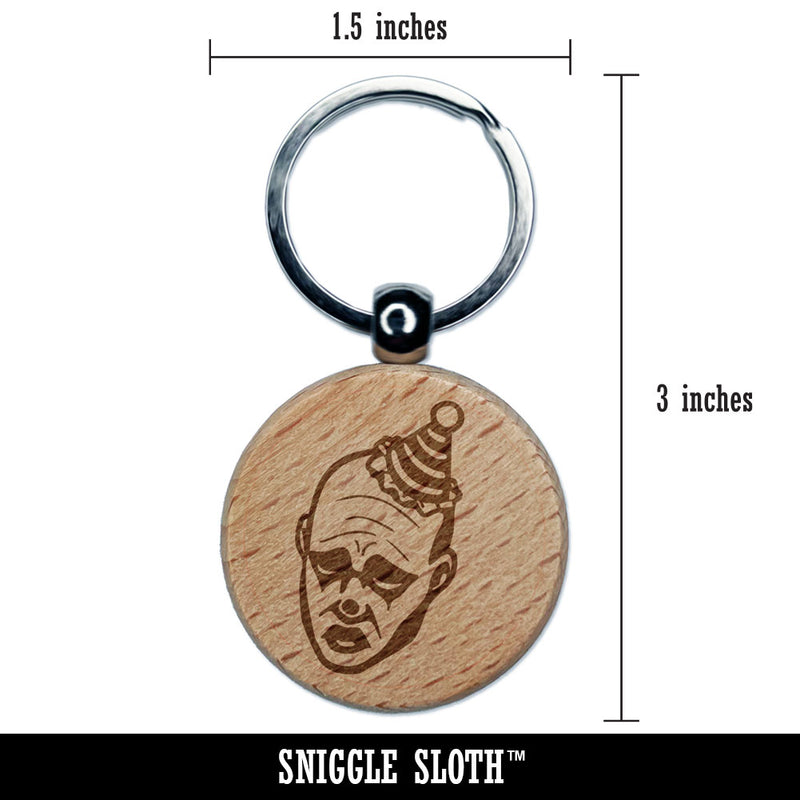 Realistic Sad Clown Man Jester Engraved Wood Round Keychain Tag Charm