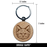 Realistic Sand Cat Feline Engraved Wood Round Keychain Tag Charm