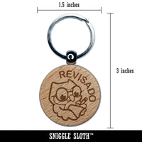 Revisado Owl Spanish Homework Revised Engraved Wood Round Keychain Tag Charm