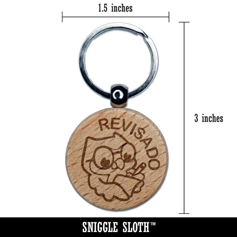 Revisado Owl Spanish Homework Revised Engraved Wood Round Keychain Tag Charm