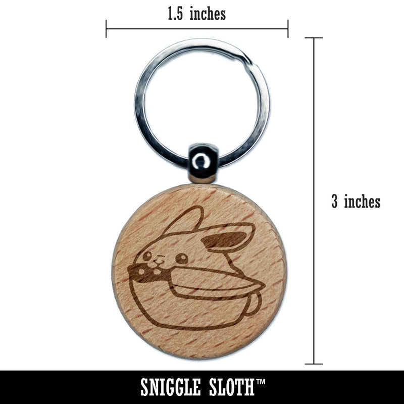 Round Cartoon Bunny Rabbit with Knife Engraved Wood Round Keychain Tag Charm