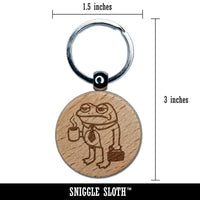 Sad Business Frog Coffee Suitcase Tie Engraved Wood Round Keychain Tag Charm