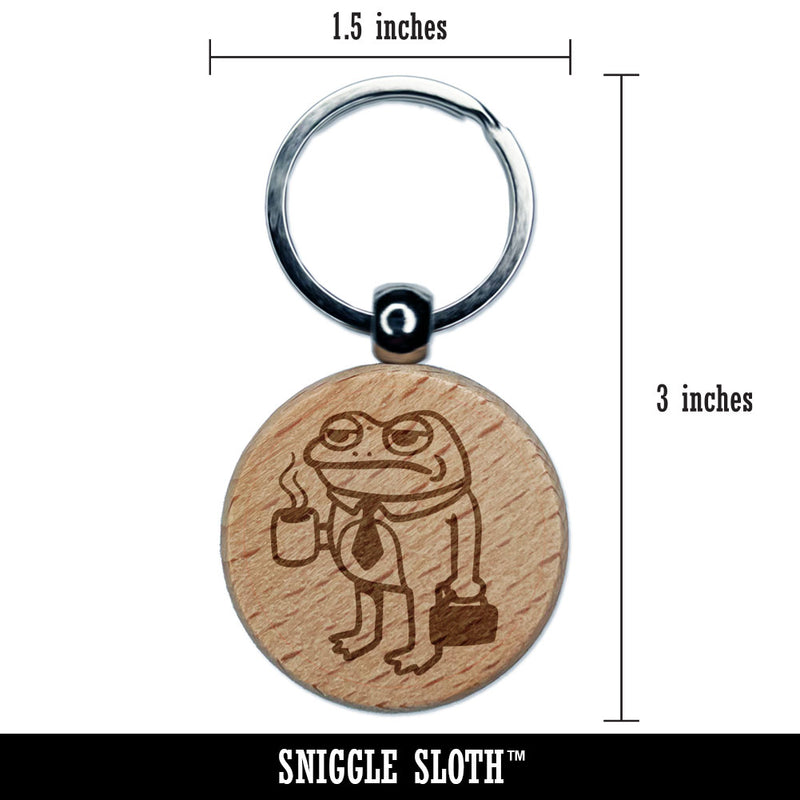 Sad Business Frog Coffee Suitcase Tie Engraved Wood Round Keychain Tag Charm