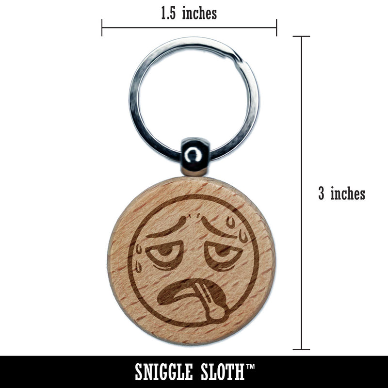 Sick Face Cold Sweat Thermometer Engraved Wood Round Keychain Tag Charm
