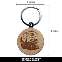 Sigh Depressed Raven Crow Bird Emo Engraved Wood Round Keychain Tag Charm