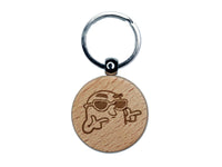 Silly Finger Guns and Sunglasses Cool Engraved Wood Round Keychain Tag Charm