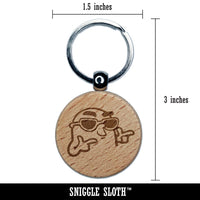 Silly Finger Guns and Sunglasses Cool Engraved Wood Round Keychain Tag Charm