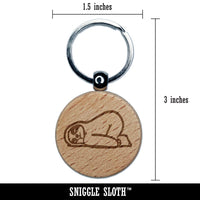 Sleeping Lazy Tired Sloth Butt Up Engraved Wood Round Keychain Tag Charm
