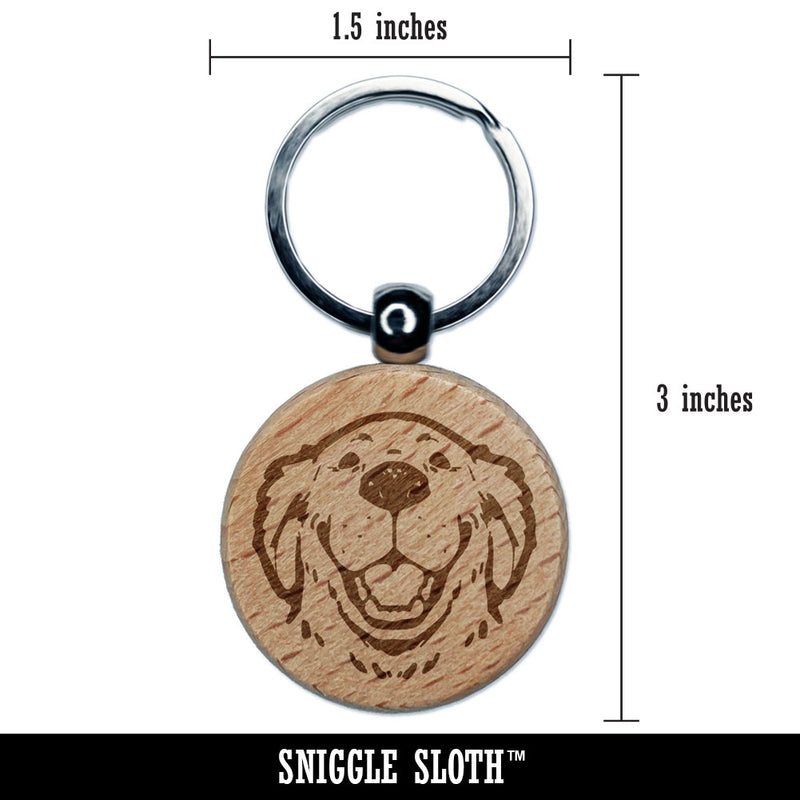Smiling Goofy Golden Retriever Dog Engraved Wood Round Keychain Tag Charm