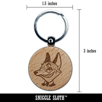 Smiling Sly Fox Suit and Tie Engraved Wood Round Keychain Tag Charm