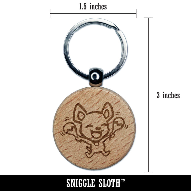 Spanish Chihuahua Dog with Maracas Engraved Wood Round Keychain Tag Charm