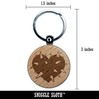 Spiked Heart Guarded Love Prickly Engraved Wood Round Keychain Tag Charm