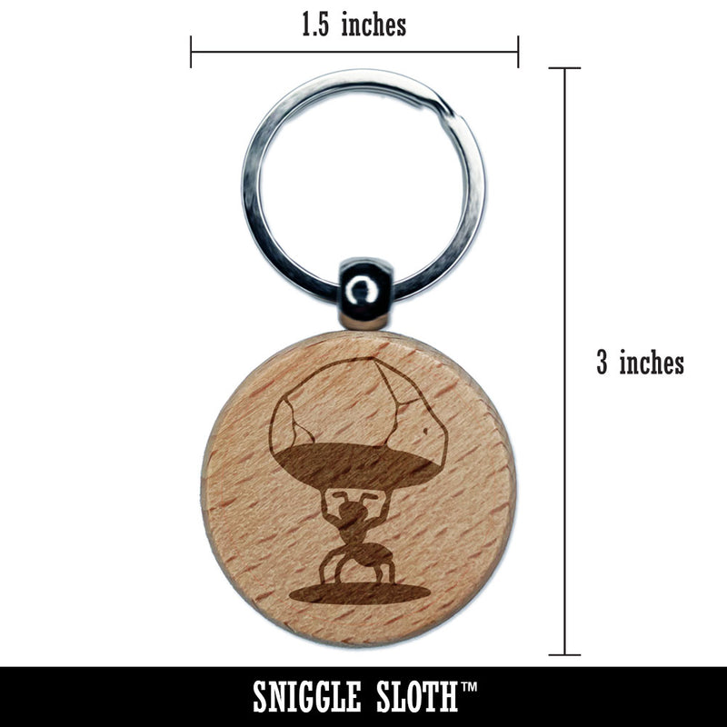 Strong Ant Insect Lifting Rock Stone Power Engraved Wood Round Keychain Tag Charm