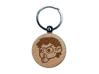 Thinking Very Hard Concentration Deciding Engraved Wood Round Keychain Tag Charm