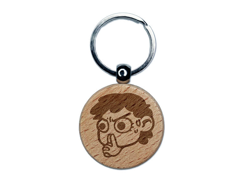 Thinking Very Hard Concentration Deciding Engraved Wood Round Keychain Tag Charm