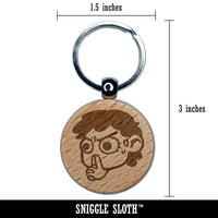 Thinking Very Hard Concentration Deciding Engraved Wood Round Keychain Tag Charm