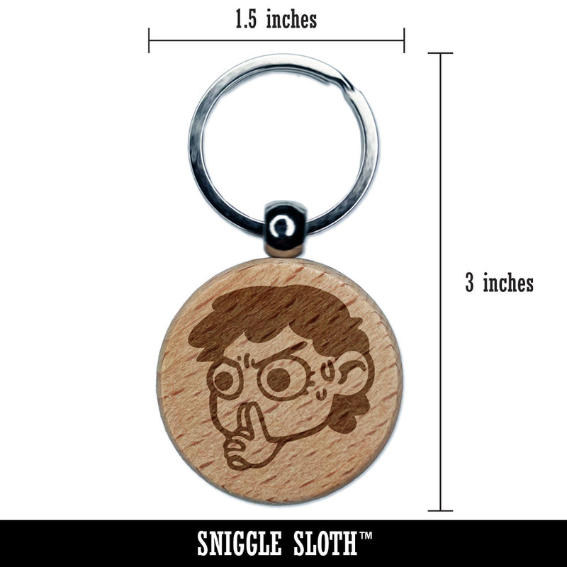 Thinking Very Hard Concentration Deciding Engraved Wood Round Keychain Tag Charm