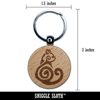 Tribal Cat Swirls Southwest Feline Engraved Wood Round Keychain Tag Charm