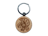 Tribal Owl Southwest Art Native American Bird Engraved Wood Round Keychain Tag Charm