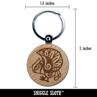 Tribal Owl Southwest Art Native American Bird Engraved Wood Round Keychain Tag Charm