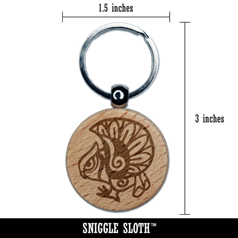 Tribal Owl Southwest Art Native American Bird Engraved Wood Round Keychain Tag Charm