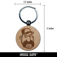 Trucker Man with Hat and Mustache Engraved Wood Round Keychain Tag Charm