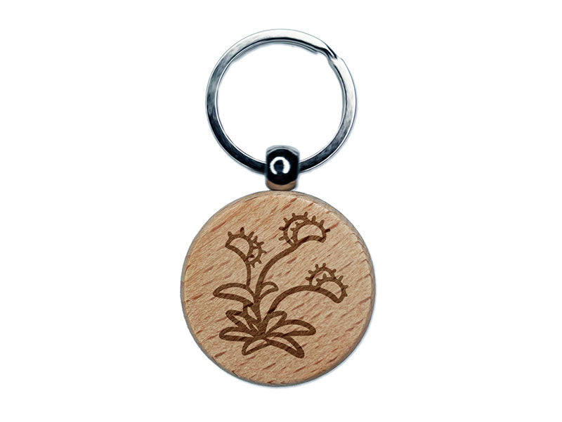 Venus Fly Trap Simple Stylized Carnivorous Plant Engraved Wood Round Keychain Tag Charm