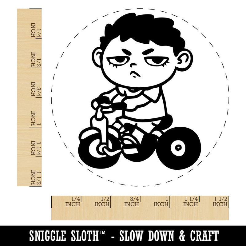 Bored Child Kid Boy On Tricycle Self-Inking Rubber Stamp for Stamping Crafting Planners