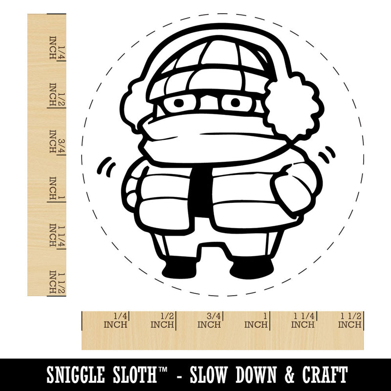 Chilly Kid in Winter Coat Earmuffs and Scarf Self-Inking Rubber Stamp for Stamping Crafting Planners