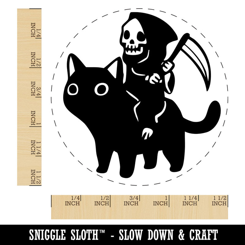 Gleeful Grim Reaper Death Riding On Black Cat Self-Inking Rubber Stamp for Stamping Crafting Planners
