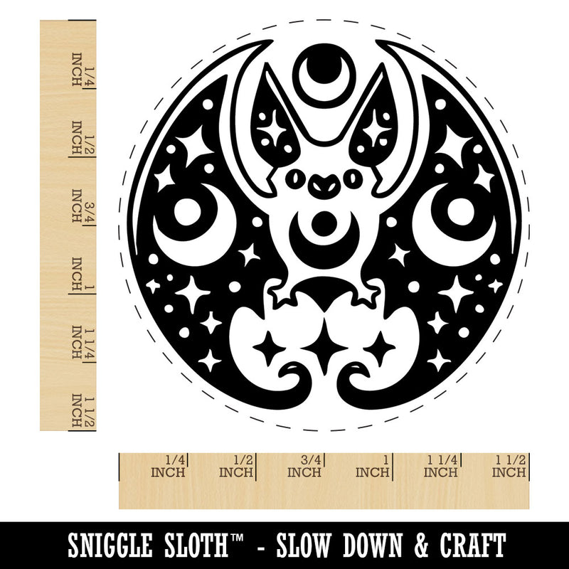 Mystical Bat Crescent Moon and Stars Self-Inking Rubber Stamp for Stamping Crafting Planners