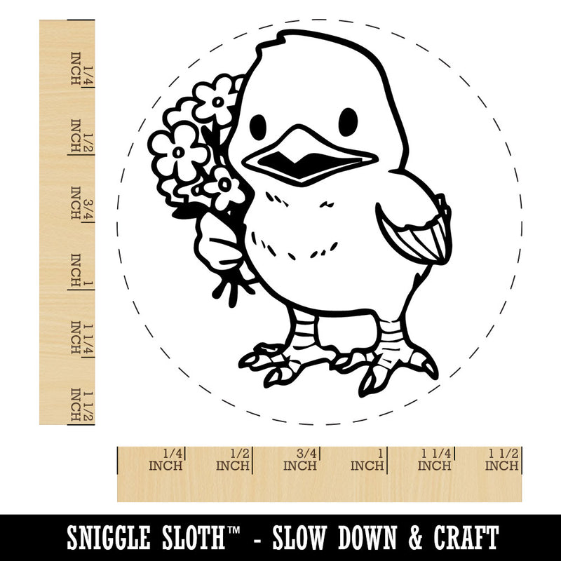 Easter Chicken Chick With Bouquet of Flowers Self-Inking Rubber Stamp for Stamping Crafting Planners