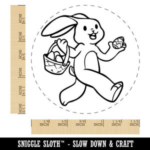 Skipping Easter Bunny Giving Eggs in Basket Self-Inking Rubber Stamp for Stamping Crafting Planners